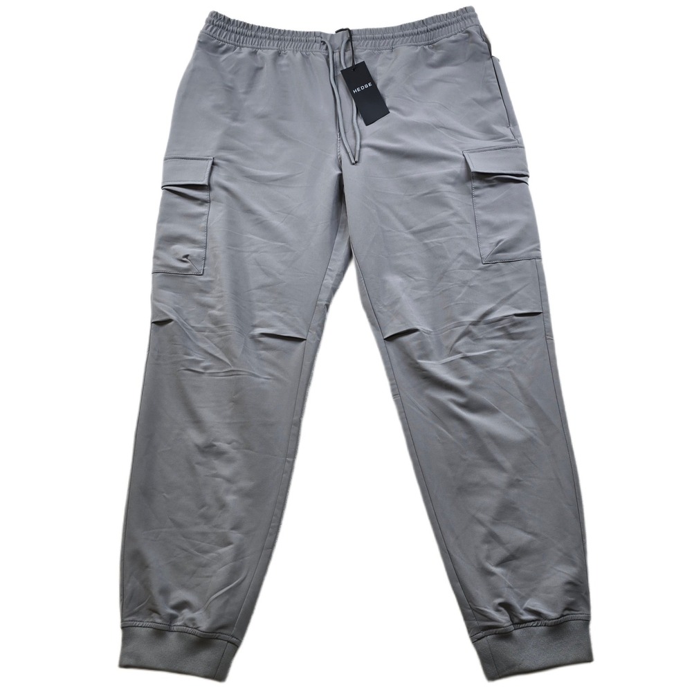 Hedge‎ Cargo Jogger Pants Mens 2XL Light Grey Elastic Waist NEW